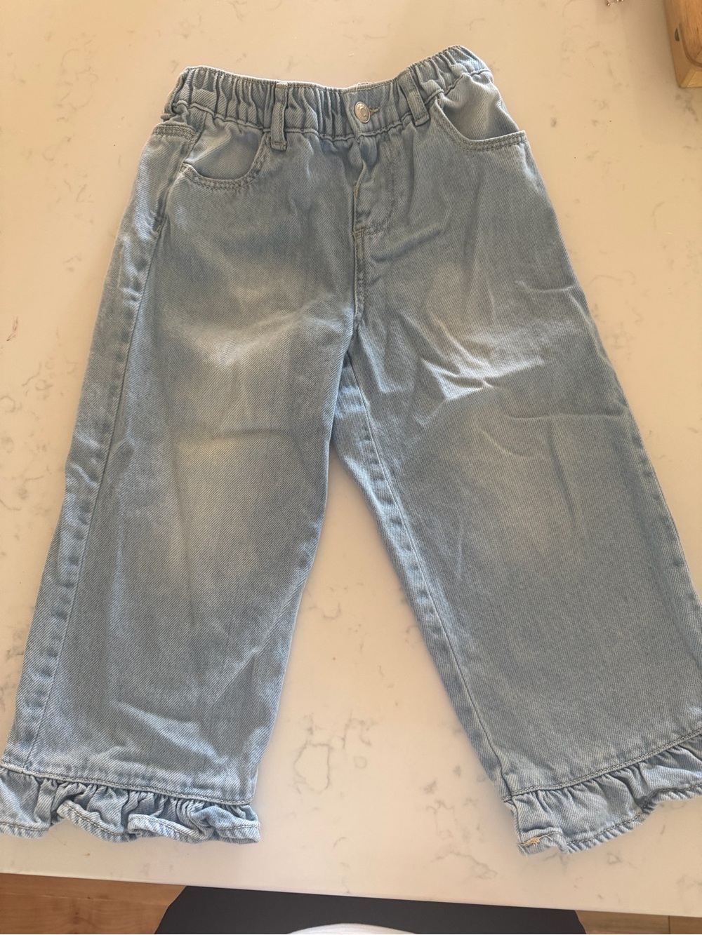 Zara Light Blue Denim Pants with Ruffle Hem